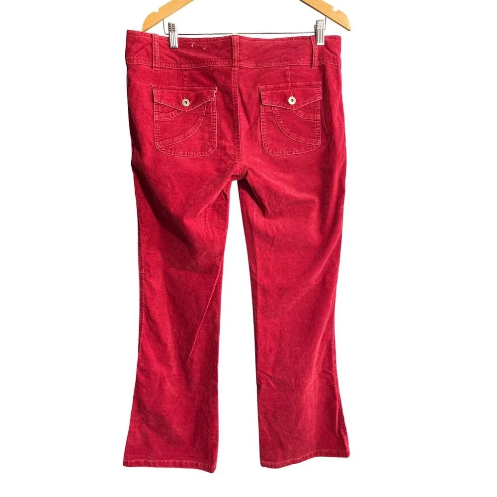 Y2K SO Wear It Declare It Red Corduroy Flare Leg Pants 2000s Low Rise Boho Sz 13